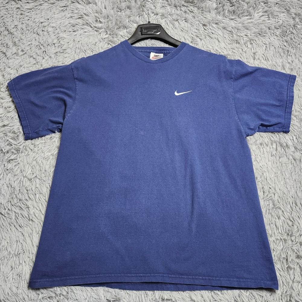 Vintage Nike TShirt Mens Large Blue Cotton Short Sleeve Crew Neck Logo Made USA